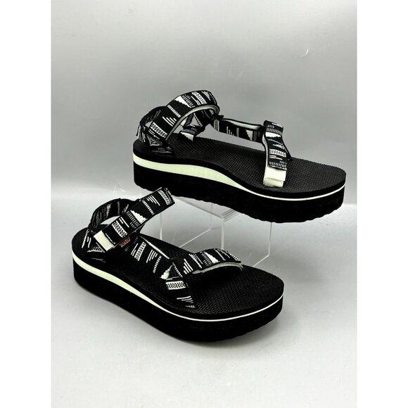 Teva Flatform Universal Women's Sandals Size 8 Black White Hook & Loop 1008844 - Picture 1 of 10